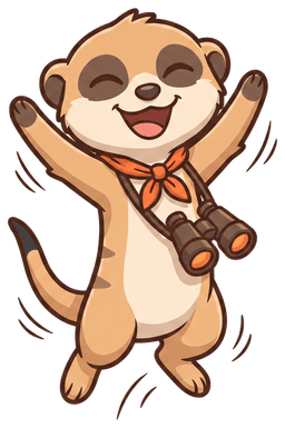 Scout le suricate qui célèbre, les bras levés