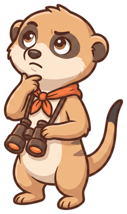 Scout the meerkat thinking hard, hand on chin